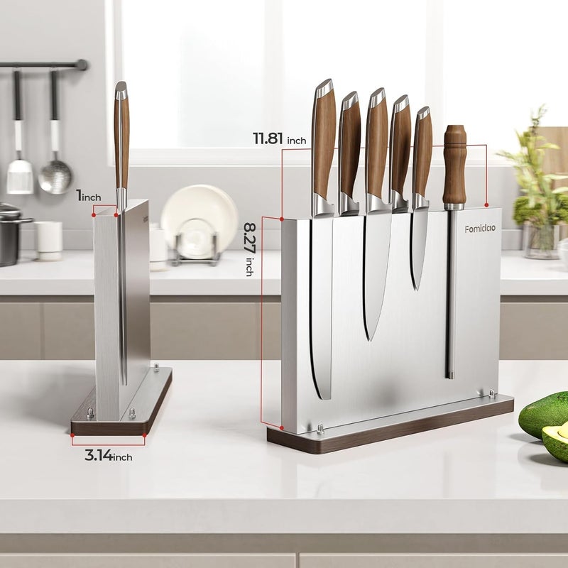 fomidao Magnetic Knife Holder Stand,Stainless Steel Magnetic Knife Block Without Knives,Power Magnetic Knife Rack Strip,Double Sided Magnet Knife Storage Organizer - Image 5